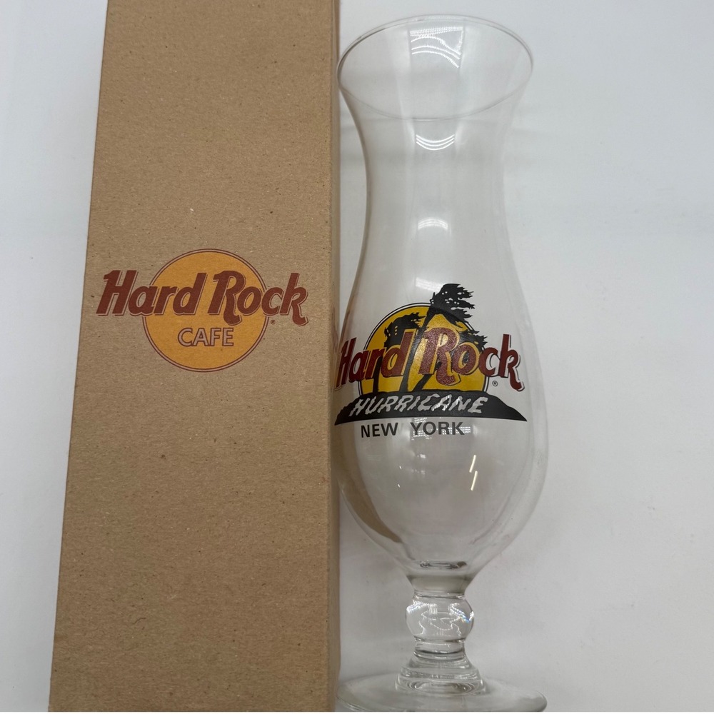 Hard Rock Cafe New York Hurricane Glass Clear Souvenir Barware with Box